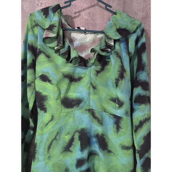 Women's Topshop Green & Black Tie dye Dress Size US 6 - Picture 2 of 8